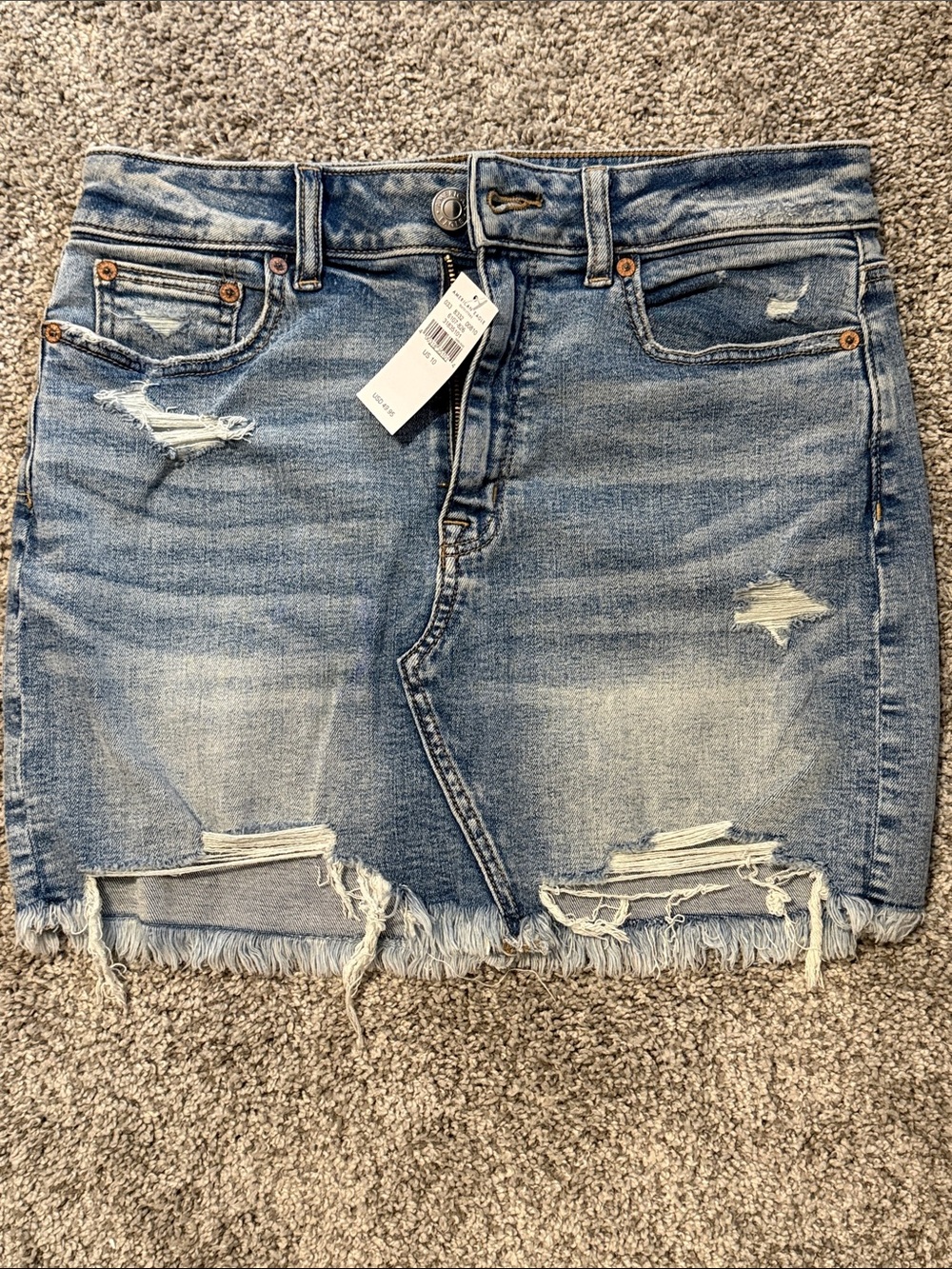 NWT American Eagle Super Stretch Distressed Denim Mini Skirt Size 10